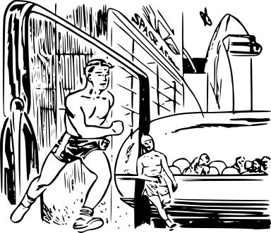 Science fiction scene men running vector image