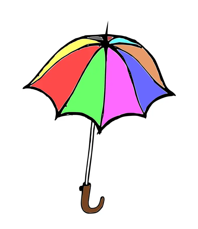 Cartoon vector graphics of colorful umbrella