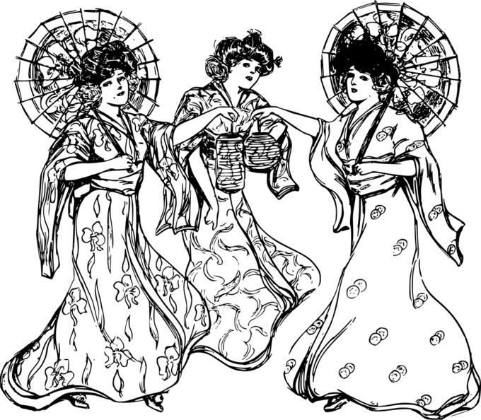 Geishas in kimono vector drawing