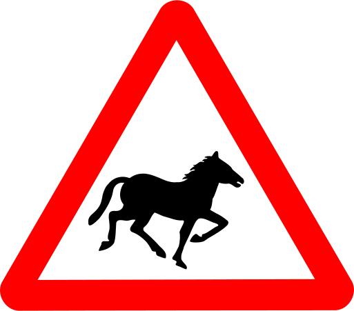 Horse on road vector warning sign