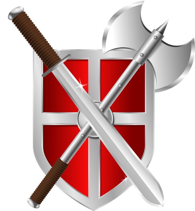 Vector drawing of sword, battleaxe and shield