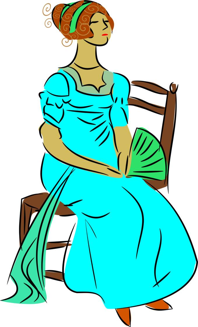 Lady sitting with fan vector clip art