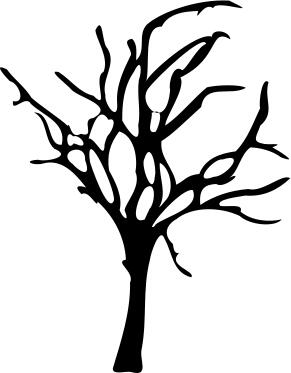 Silhouette drawing of Halloween small dead tree