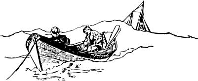 Fishermen on boat at sea clip art