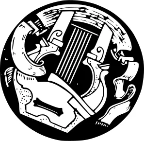 White string instrument emblem vector drawing