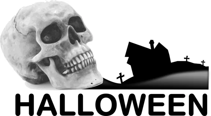 Halloween Scenery with skull vector drawing