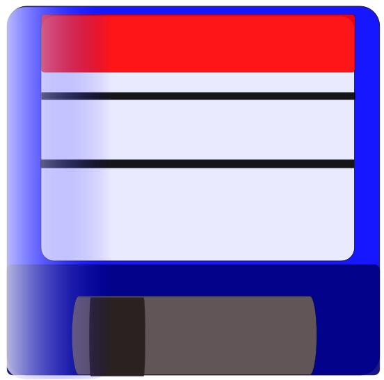 Vector image of a blue labelled floppy disk icon