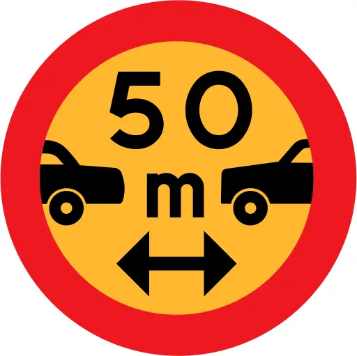 50m between cars vector sign