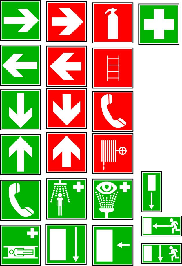 Fire exit and medical instruction signs vector drawing
