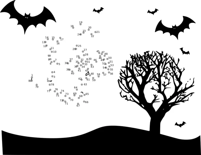 Witch in sky connect the dots vector drawing