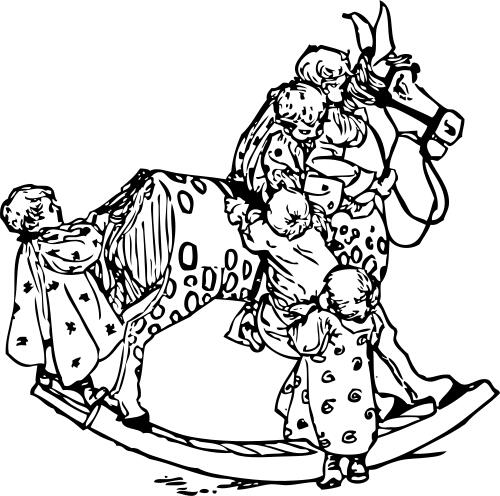 Toddlers on a rocking horse vector illustration
