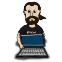 Comic character with a laptop vector image