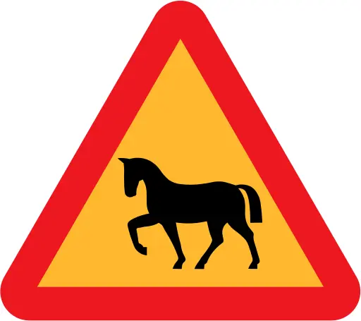 Horse on road vector traffic sign