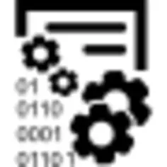 Data management interface symbol with gears and binary code numbers