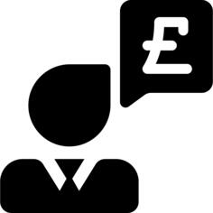 Businessman with pounds message in a speech bubble
