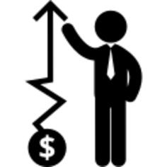 Up arrow of money incomes and business man