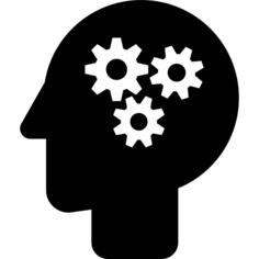 NLP sign of gears in bald male head