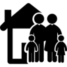 Family of four in front of their home