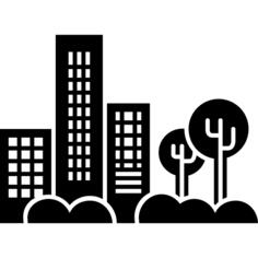 Buildings trees and plants in cityscape view