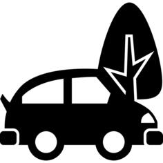 Car on city street with a tree