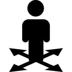 Man standing silhouette on arrows symbol pointing to four directions