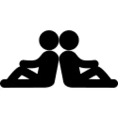 Two persons sitting back with back in symmetrical posture