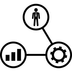 Human linked to cogwheel and graphs