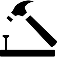 Hammer and nail on wood outline