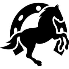Dancing horse and horseshoe background