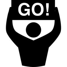 Rugby fan with an encouraging signal with word go!