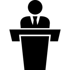 在演讲后的指挥台后的商人
