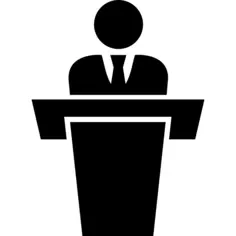 在演讲后的指挥台后的商人