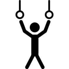 Athlete hanging of rings couple to practice gymnastics