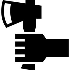 Hand holding an ax cutting tool