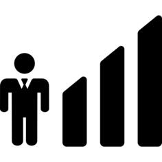 Job search symbol with a man and bars graphic