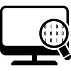 Desktop computer with magnifying lens focusing on data
