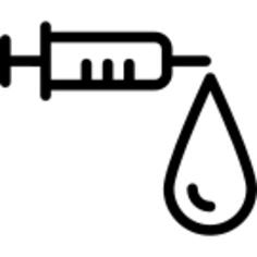 Small syringe with large droplet of fluid