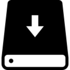 Hard drive with an arrow pointing down
