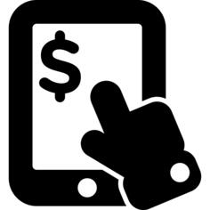 Hand pointing to dollar sign on tablet device