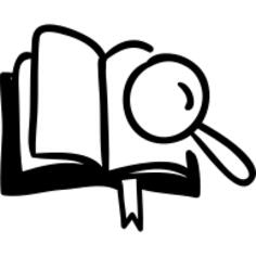 Opened book with a magnifier