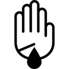 Hand palm outline with scratch wound with blood droplet