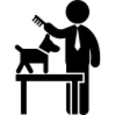 Man combing a dog