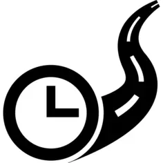 Clock on road, travel time symbol