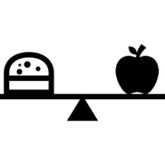 Burger and apple on a balancing scale