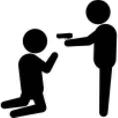 Criminal pointing with a gun to a person on knees