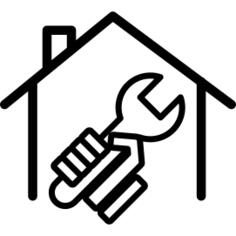 Wrench tool in a hand inside a house shape