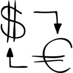 Money exchange sketch between dollars and euros