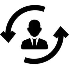 Man between two circular rotating arrows