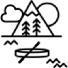 Vacations on natural place with a boat in a river, mountain and forest
