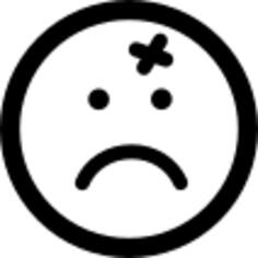 Wound cross on emoticon sad face of rounded square shape